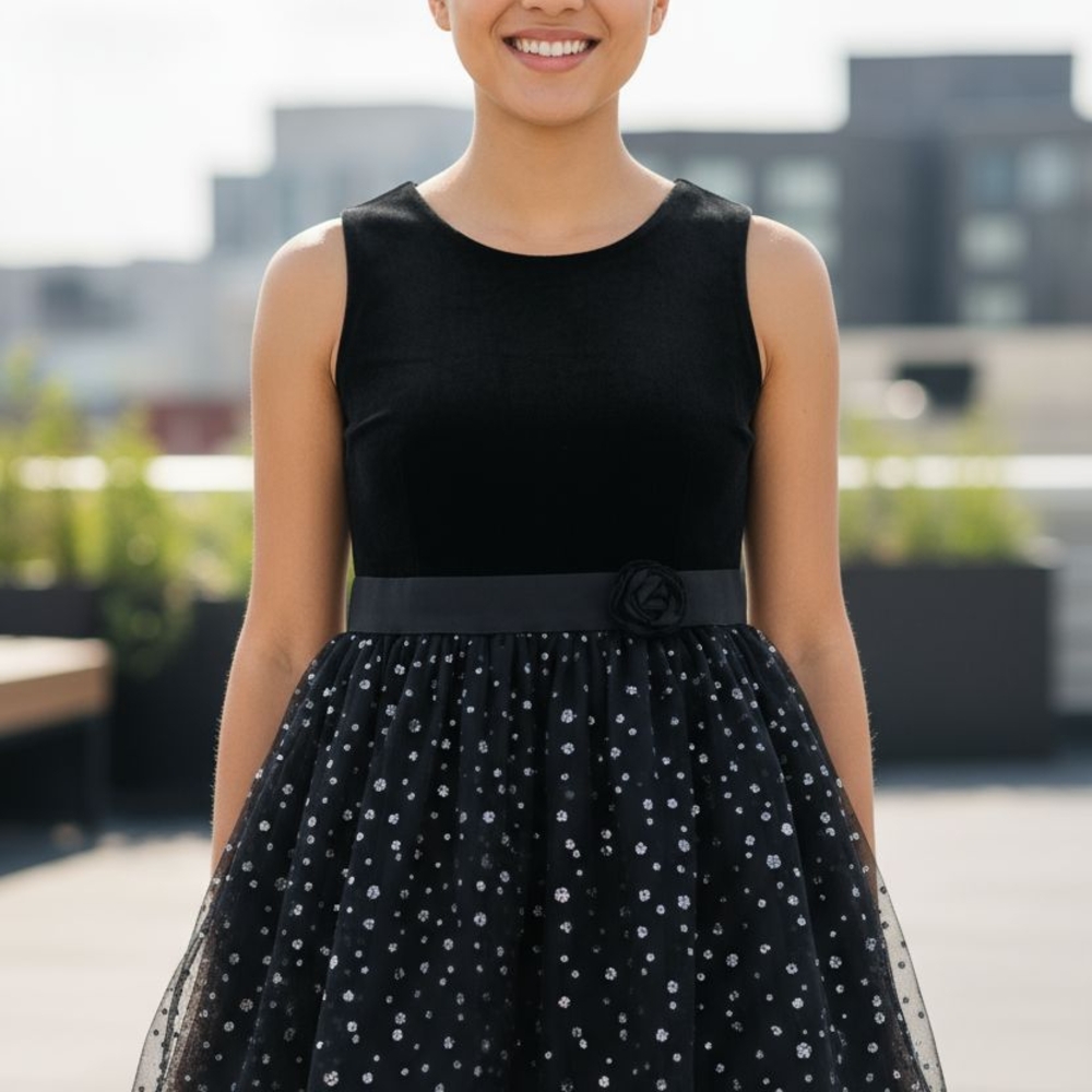 Chic Black Kids Dress with Sparkling Details